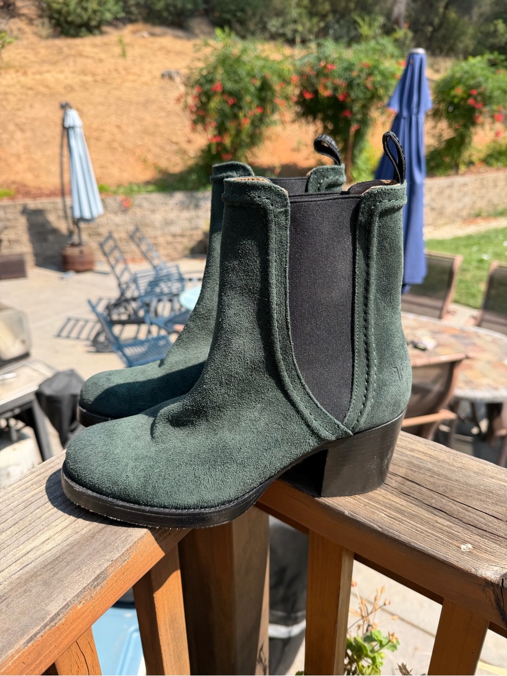 Frye Dark Green Suede Chelsea Ankle Boots
